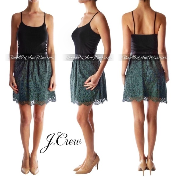 J.Crew evergreen French lace mini skirt w/ black elastic waist *shop@iamwarrior - Picture 1 of 16